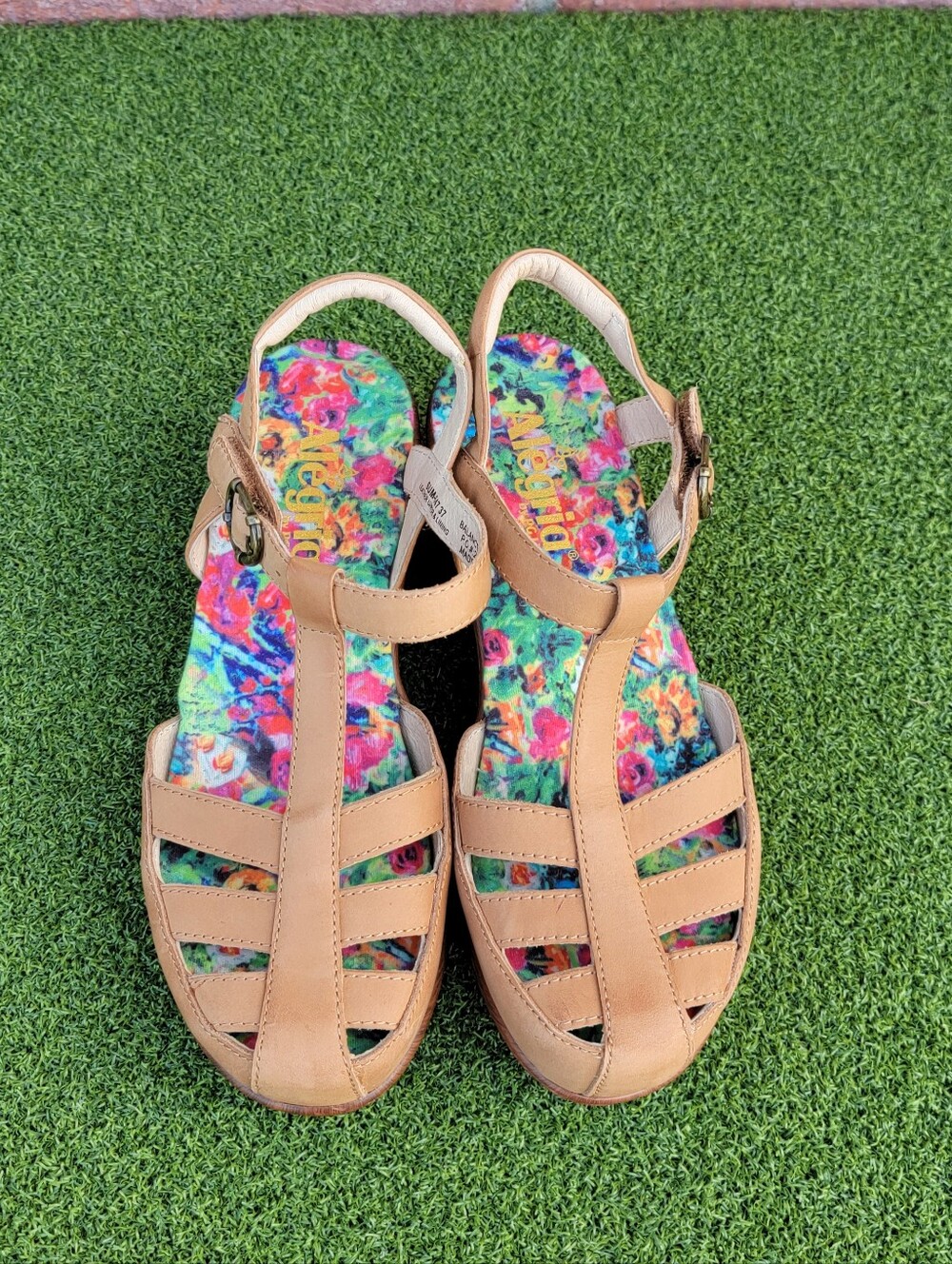 Women's ALEGRIA Tan T-Strap Wedge Heel Comfort Sandals ~ Size 37 - Picture 2 of 14